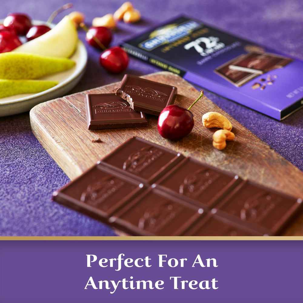Ghirardelli Intense Dark 72% bar mocha note; hints of coffee enrich flavor.