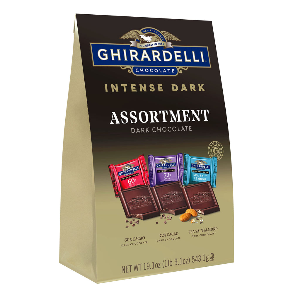 Ghirardelli Intense Dark 72% cacao with sea salt almonds bag for sharing.