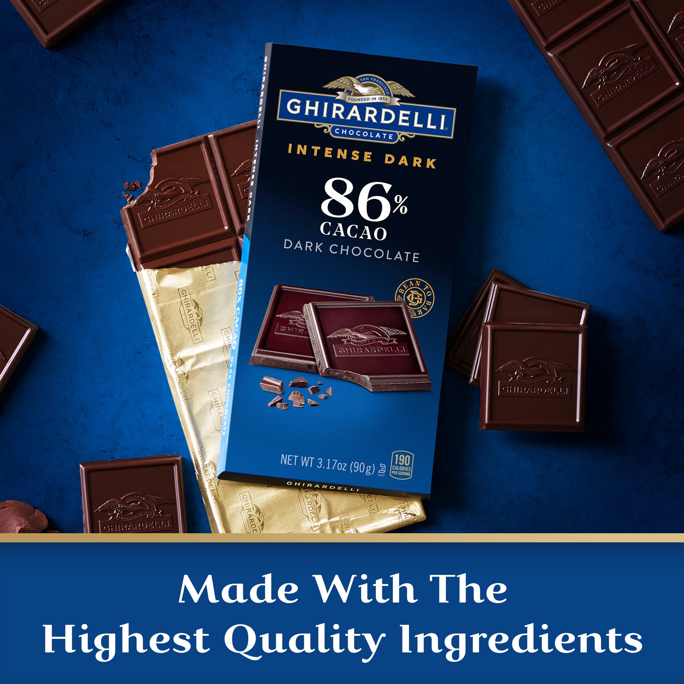Ghirardelli chocolate on a plate pairs beautifully with coffee or dessert.