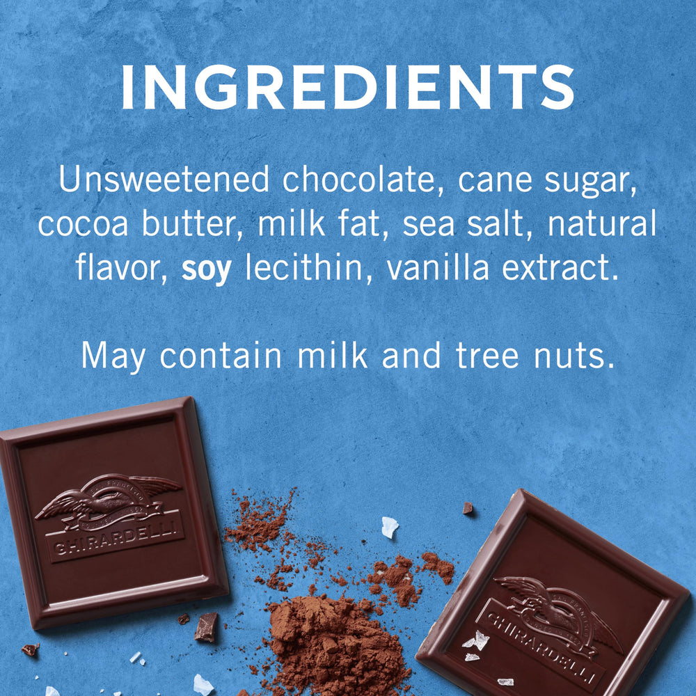 Premium cacao and kosher-certified ingredients highlighted on the bar.