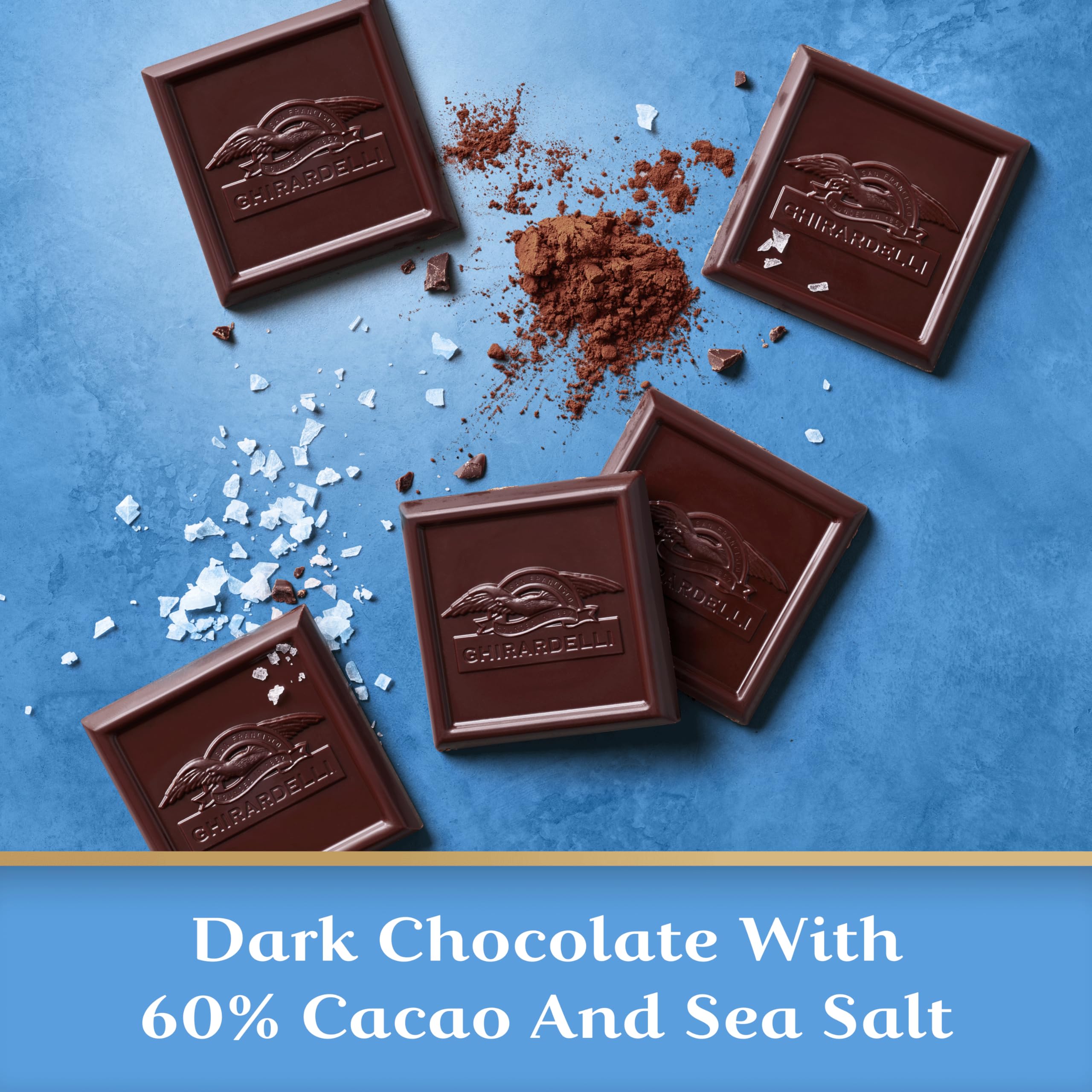Close-up of Sea Salt texture and cocoa depth in the Ghirardelli square.