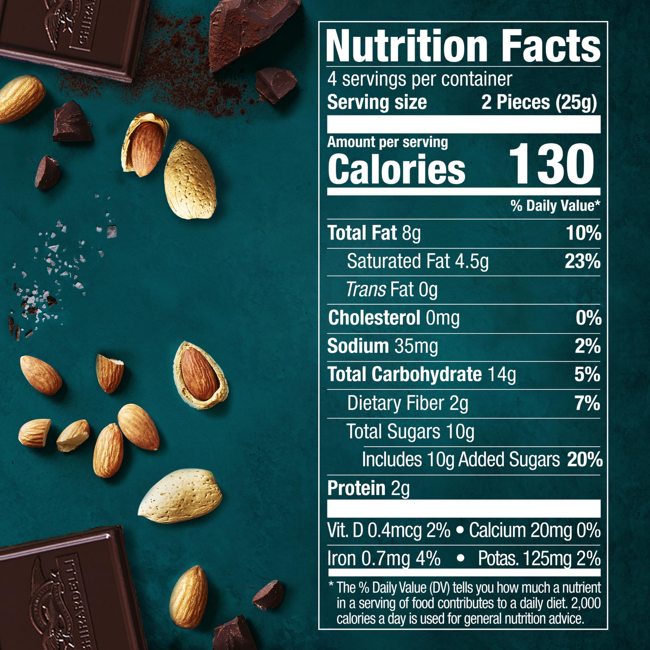 Sliced Ghirardelli Intense Dark Sea Salt Almond bar for sharing at gatherings.