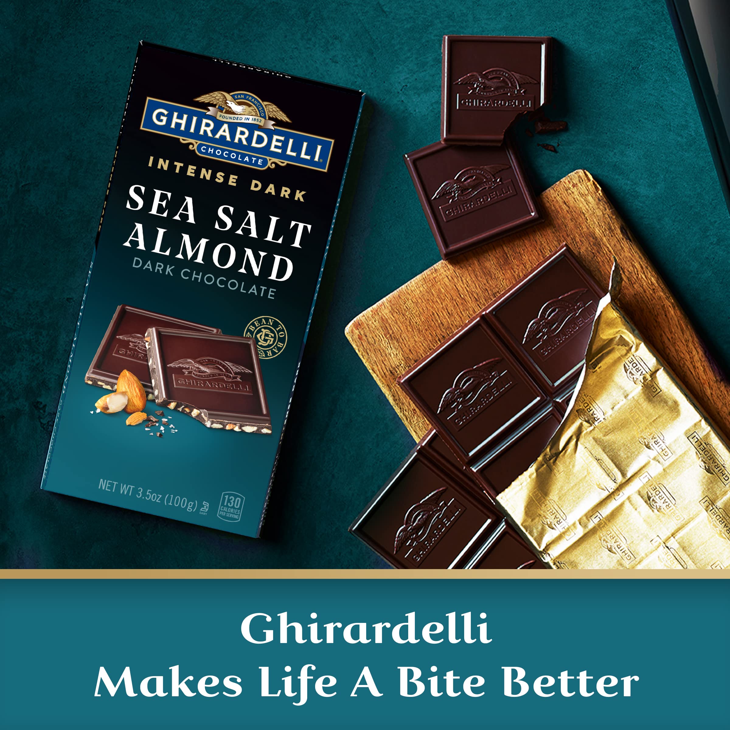 Ghirardelli Intense Dark Sea Salt Almond bar pairs with coffee rituals.
