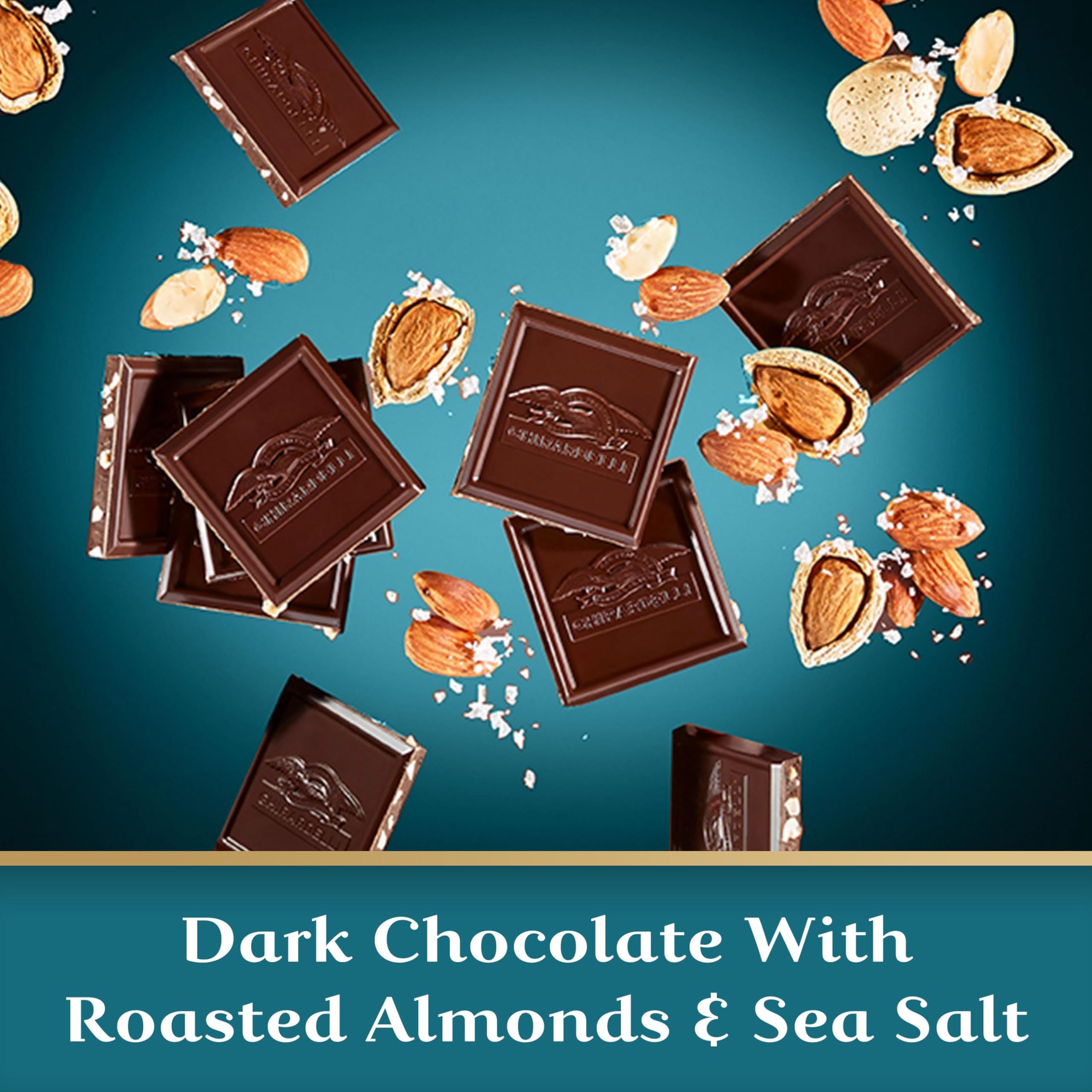 Cross-section reveals creamy darkness with crunchy almonds and a hint of sea salt.