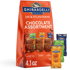 Ghirardelli Jack O’ Lanterns in bag, ideal for Halloween candy bowls.