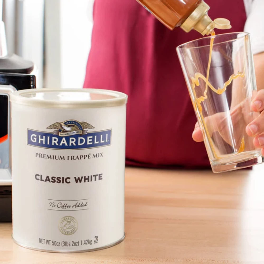 Ghirardelli made in USA label on beverage can