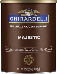 Ghirardelli Majestic Premium Cocoa Powder can front view for premium baking