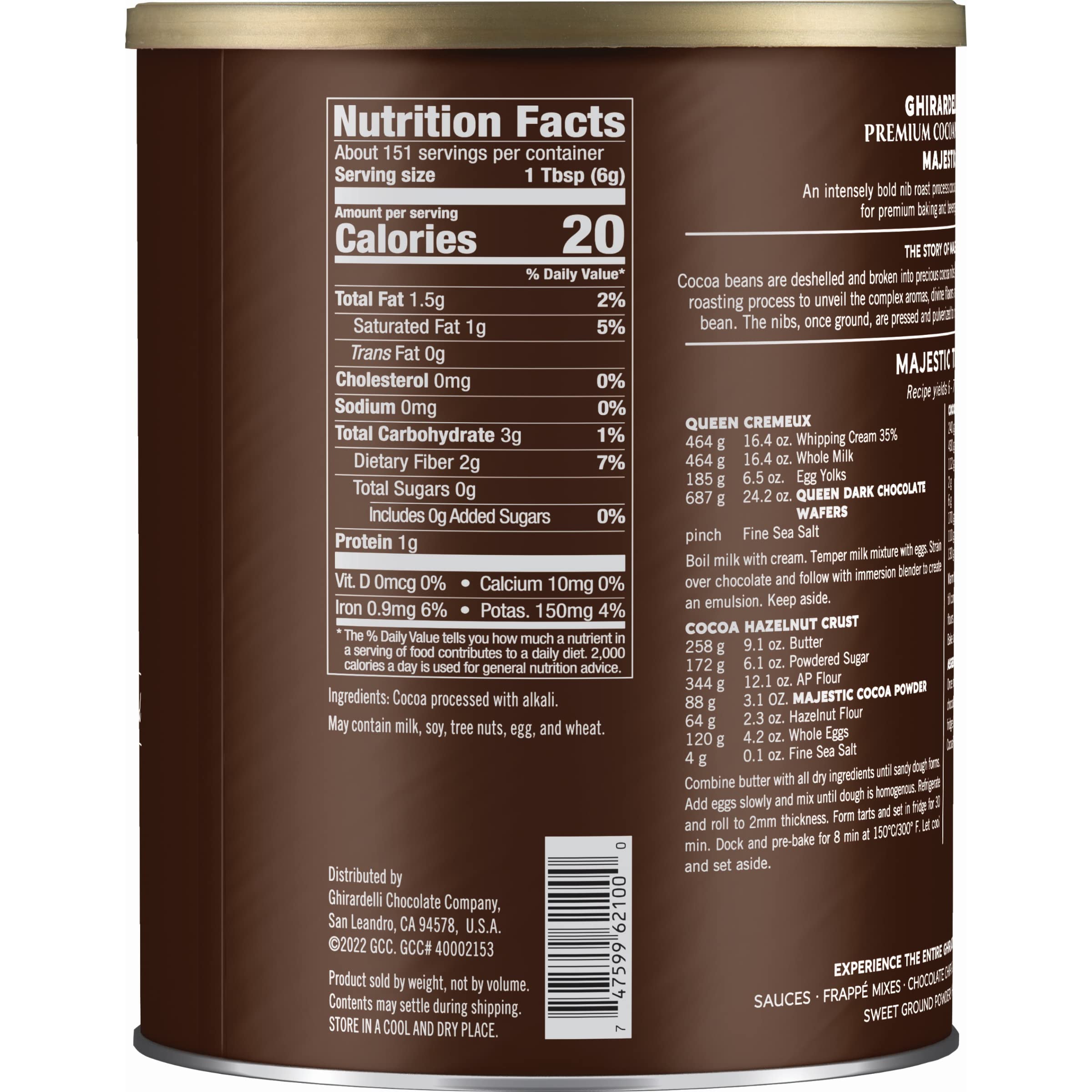 Ghirardelli Majestic Cocoa Powder weight label showing 32 oz capacity for large-batch recipes