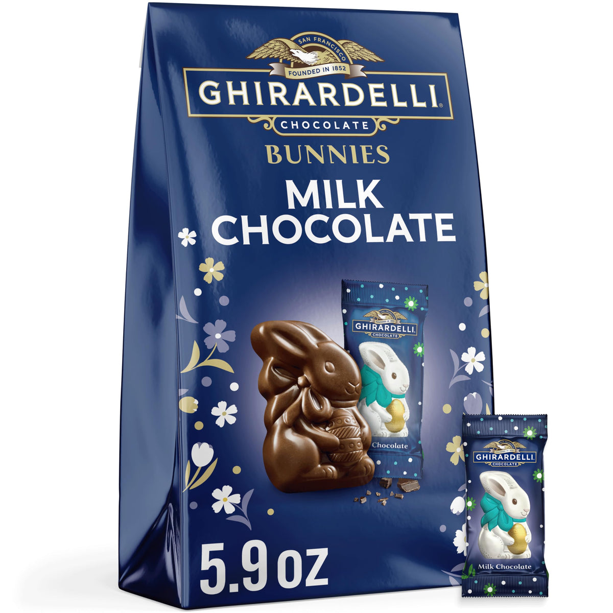 Ghirardelli Milk Chocolate Bunnies packshot highlights premium chocolate for gifting