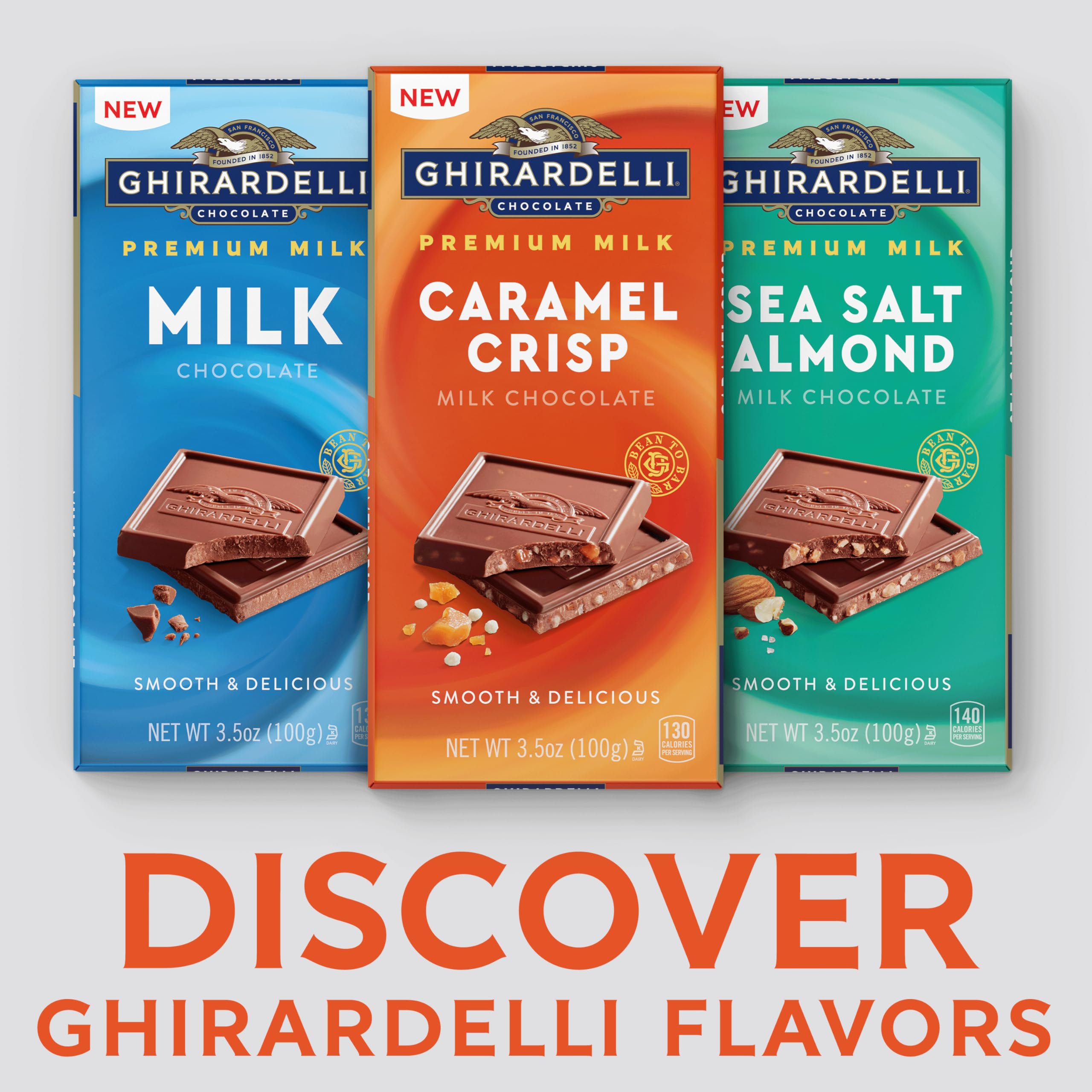Ghirardelli Milk Chocolate Caramel Crisp Bar caramel swirl and crisp rice close-up.