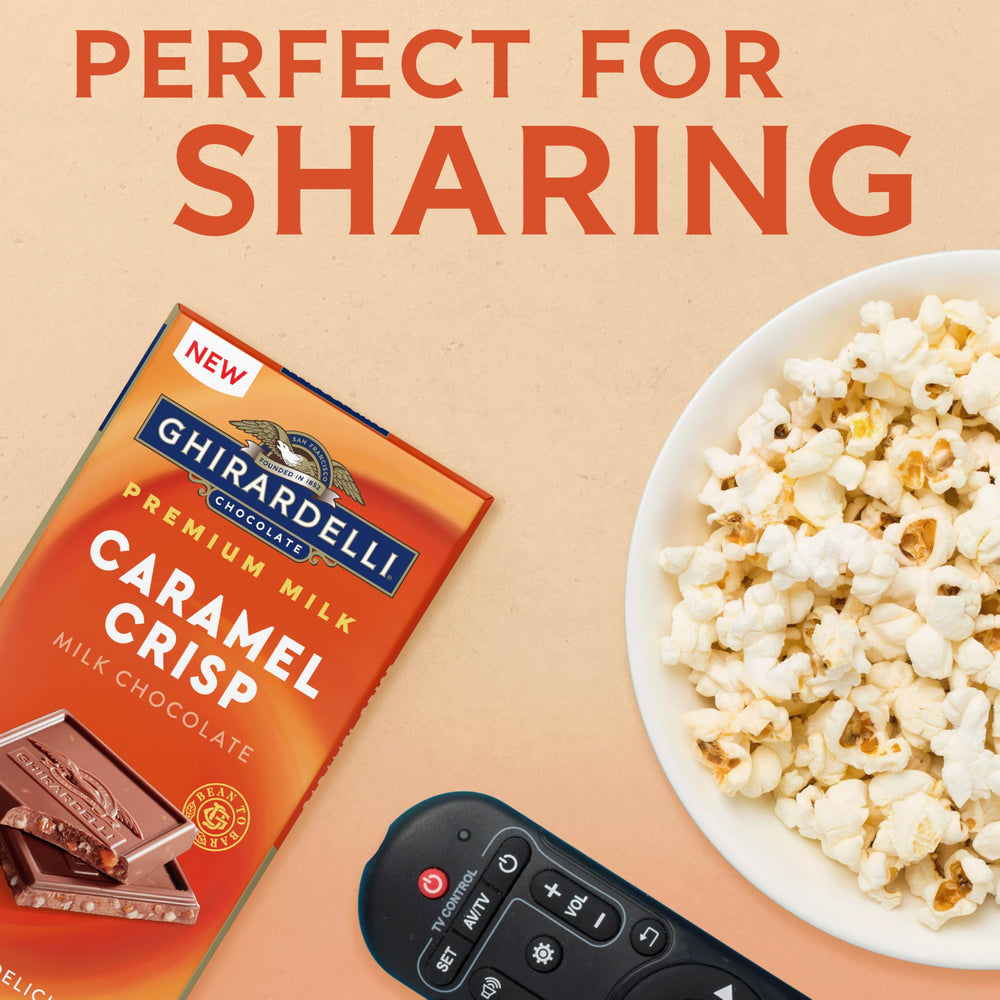 Ghirardelli Milk Chocolate Caramel Crisp Bar dessert idea with coffee pairing.