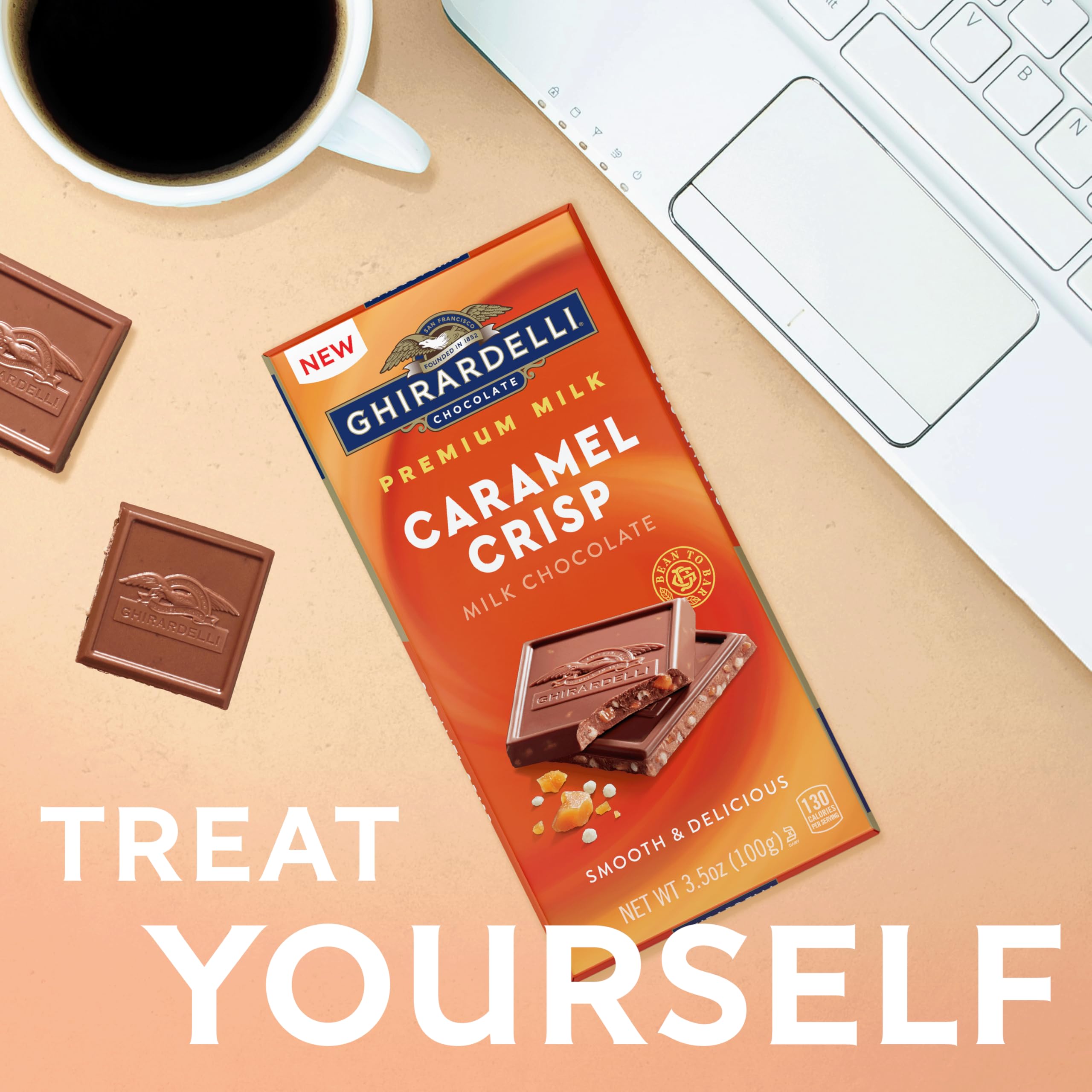 Ghirardelli Milk Chocolate Caramel Crisp Bar served as a dessert accent.