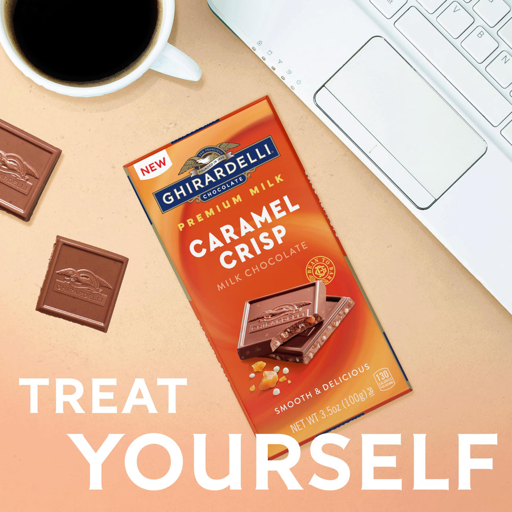 Ghirardelli Milk Chocolate Caramel Crisp Bar served as a dessert accent.