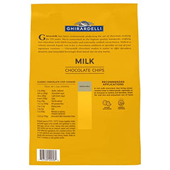 Ghirardelli milk chocolate chips closeup showing smooth pieces for cookies