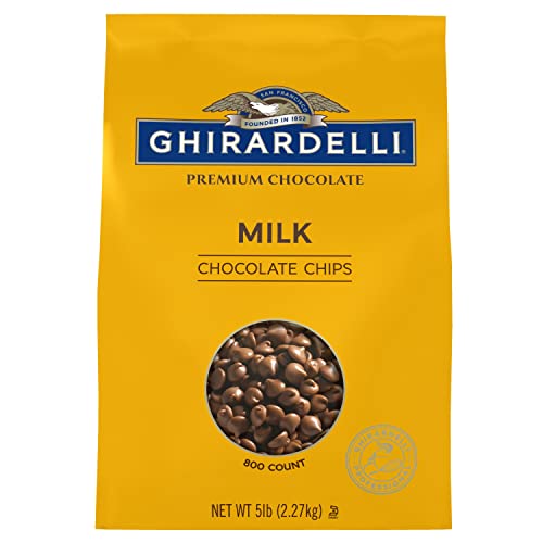 Ghirardelli milk chocolate chips in cookie dough ready to bake