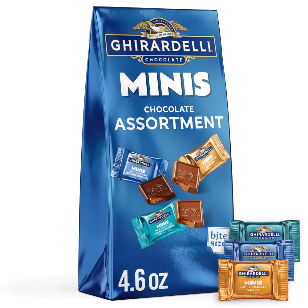 Ghirardelli Minis Assortment Pack; perfect for sharing at gatherings.