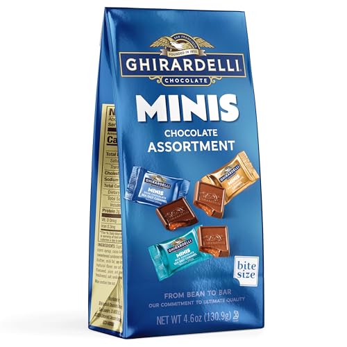Ghirardelli Minis Dark Chocolate Sea Salt Caramel; bold contrast, great for celebrations.