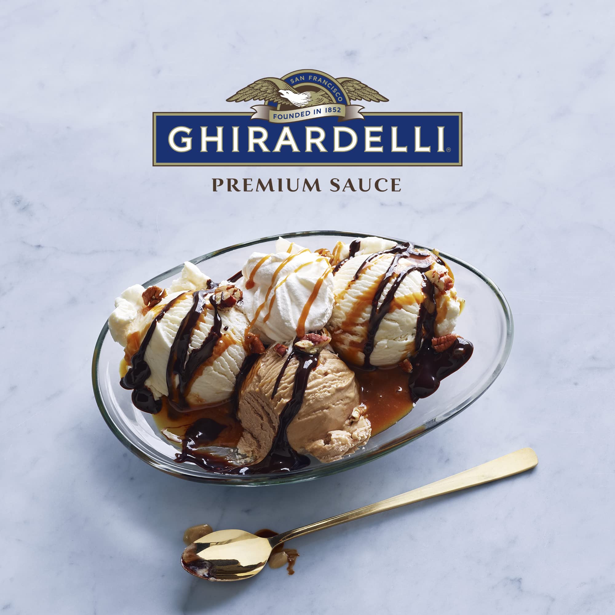 Ghirardelli packaging closeup highlighting quality and easy use.