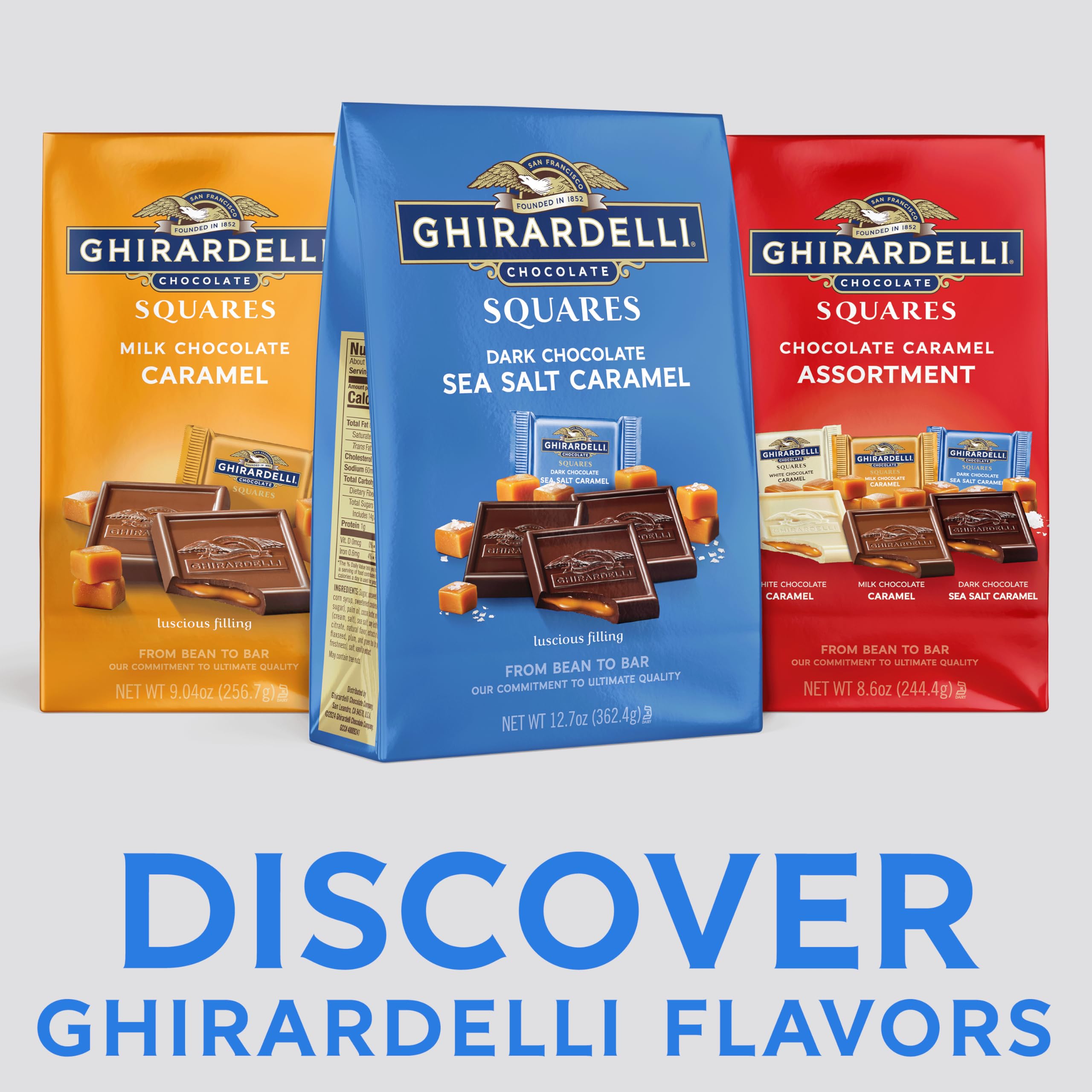 GHIRARDELLI packaging interior view emphasizing freshness with wrappers