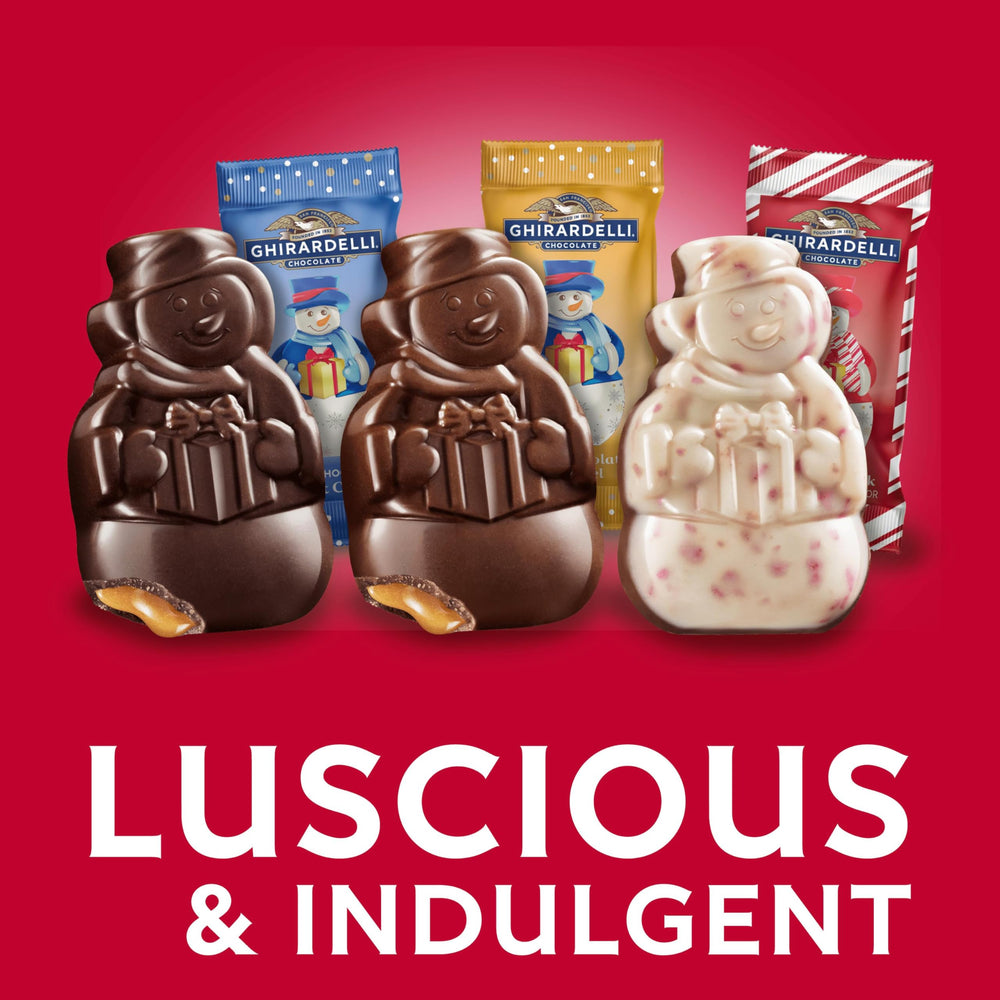 Ghirardelli peppermint bark snowman display for festive flavor