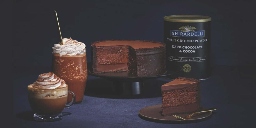 Ghirardelli powder blended into milkshakes for depth and balance.