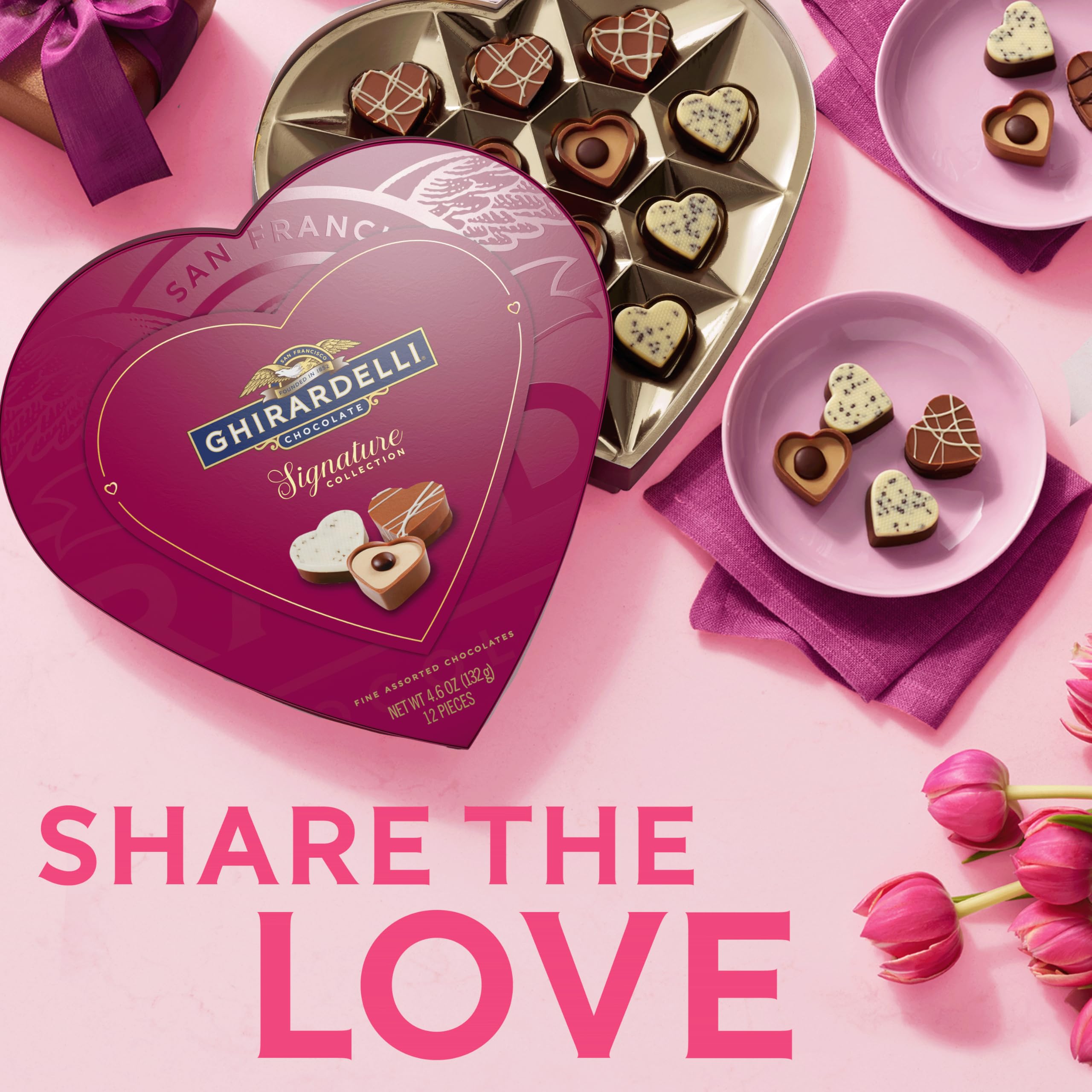Ghirardelli praline table display, inviting guests to sample a curated selection.