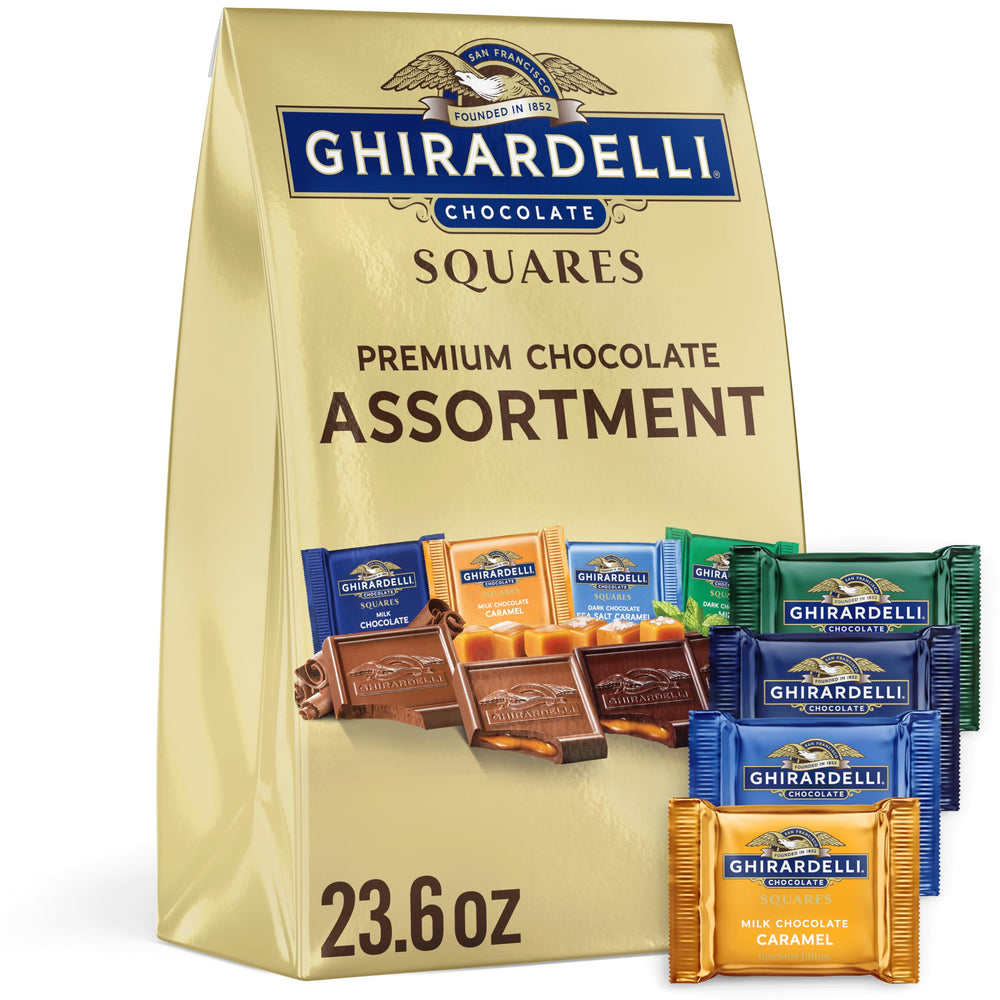 Ghirardelli Premium Assorted Squares bag for gifting and sharing premium chocolate moments.