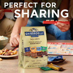 Ghirardelli Premium Squares bag front view showing flavor variety for gifting