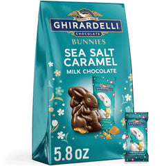 GHIRARDELLI Sea Salt Caramel Milk Chocolate Bunnies in bag, ideal for gifting and sharing.