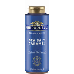 Ghirardelli sea salt caramel sauce bottle ideal for pouring on desserts