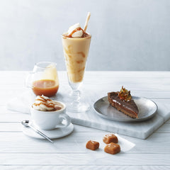 Ghirardelli sea salt caramel sauce drizzle over a dessert