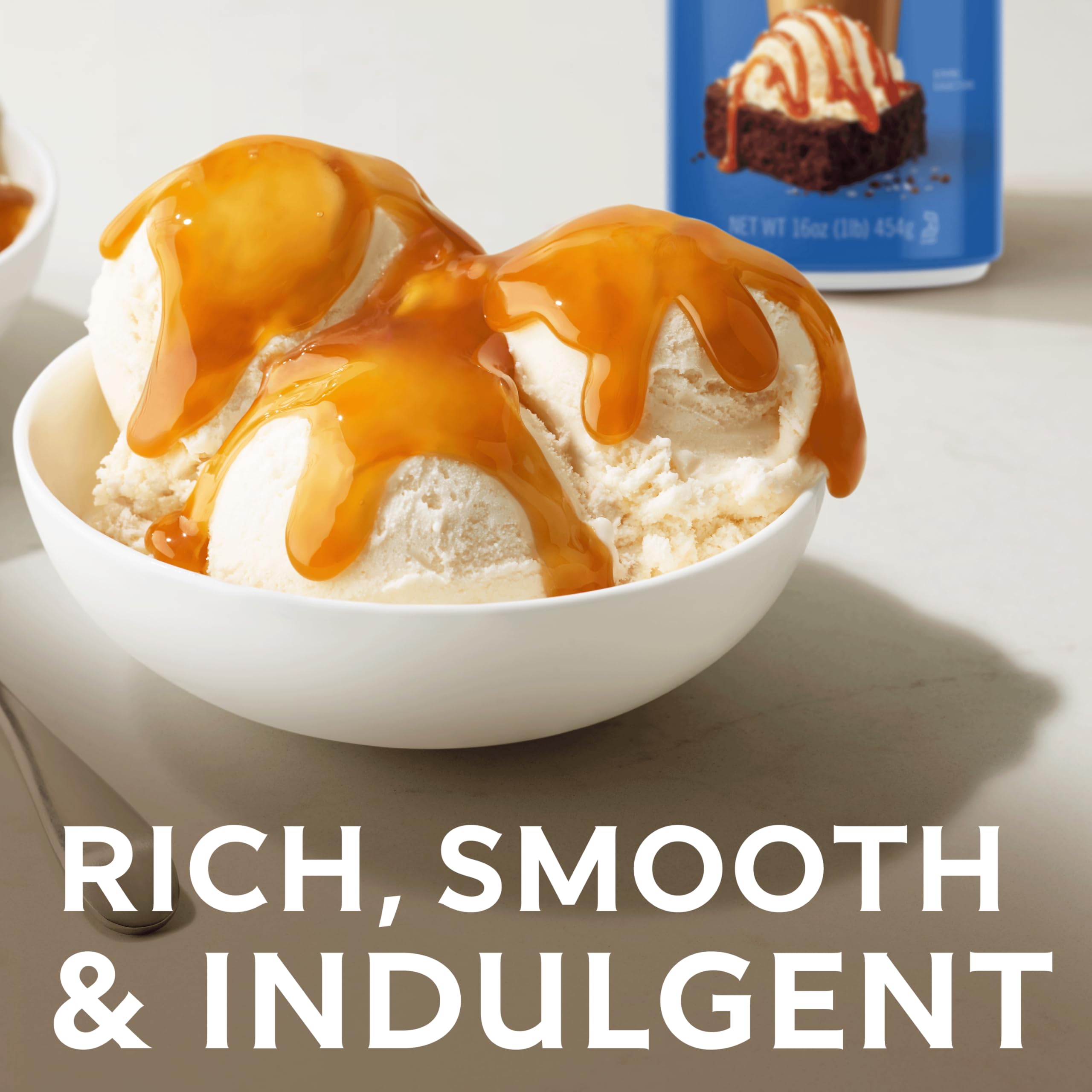 Sundae topping with velvety caramel and sea salt accent