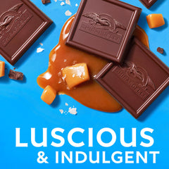 Ghirardelli Sea Salt Caramel Square Bar broken into squares for sharing