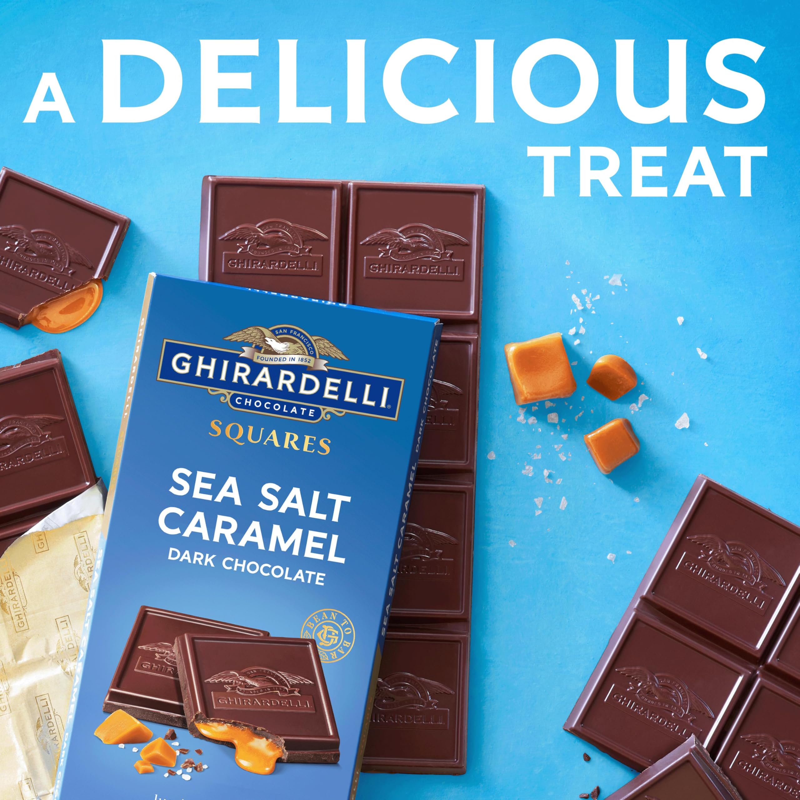 Ghirardelli Sea Salt Crystals on Caramel highlight texture