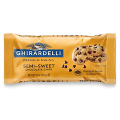 Ghirardelli semi-sweet baking chips 12oz bag adds rich flavor to desserts.
