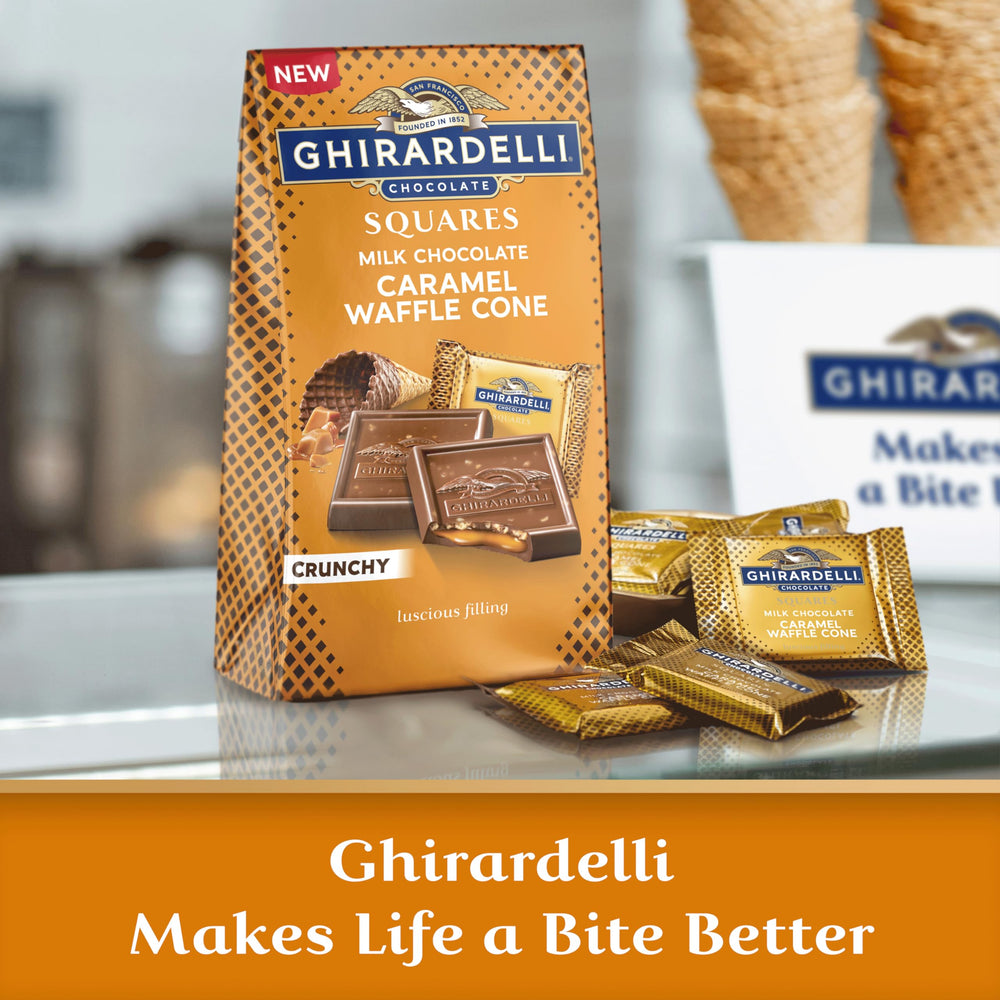 Ghirardelli waffle cone crunch complements creamy milk chocolate.