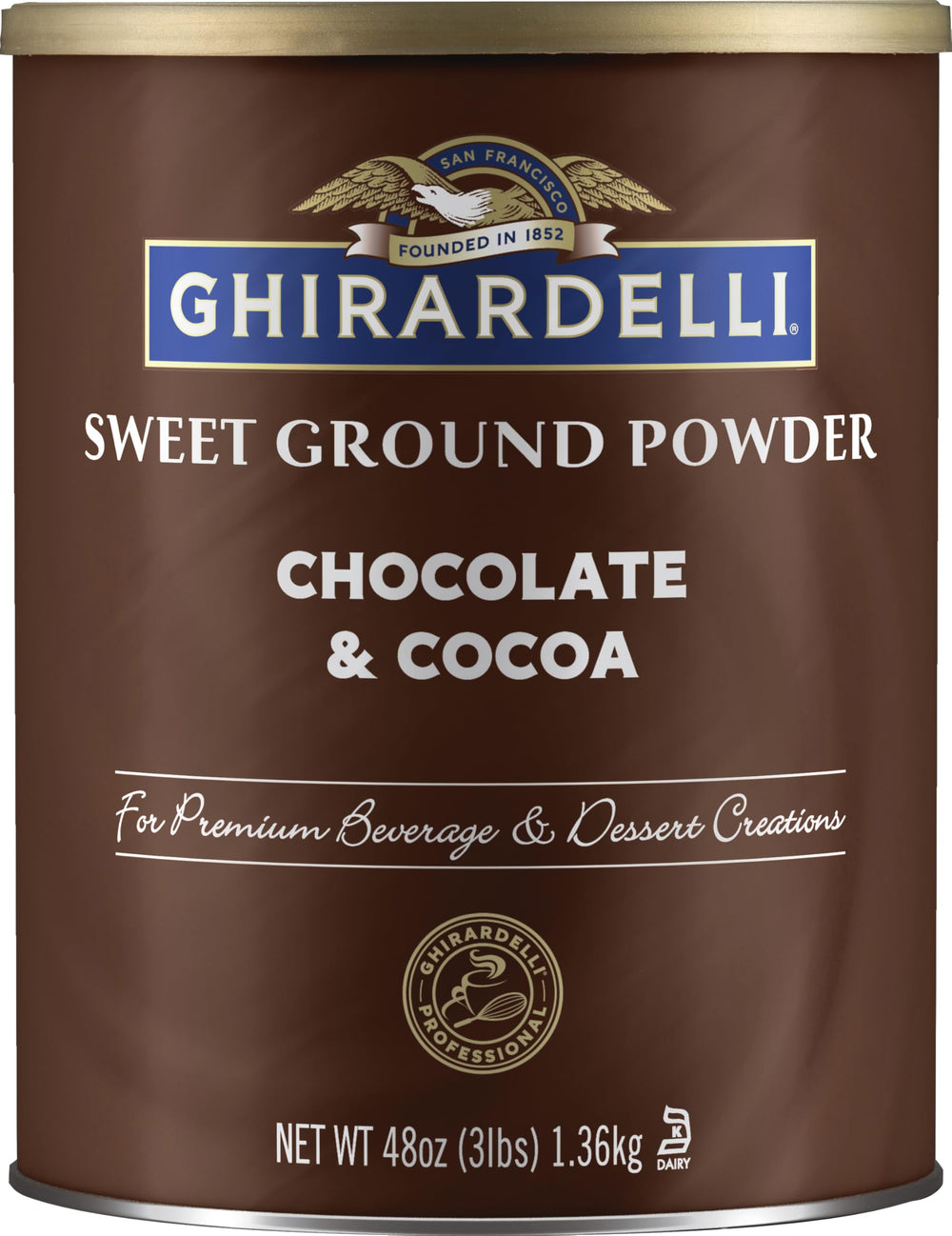 Ghirardelli sweet ground chocolate canister for deep, rich baking flavor.