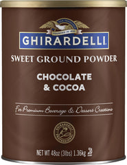 Ghirardelli sweet ground chocolate canister for deep, rich baking flavor.