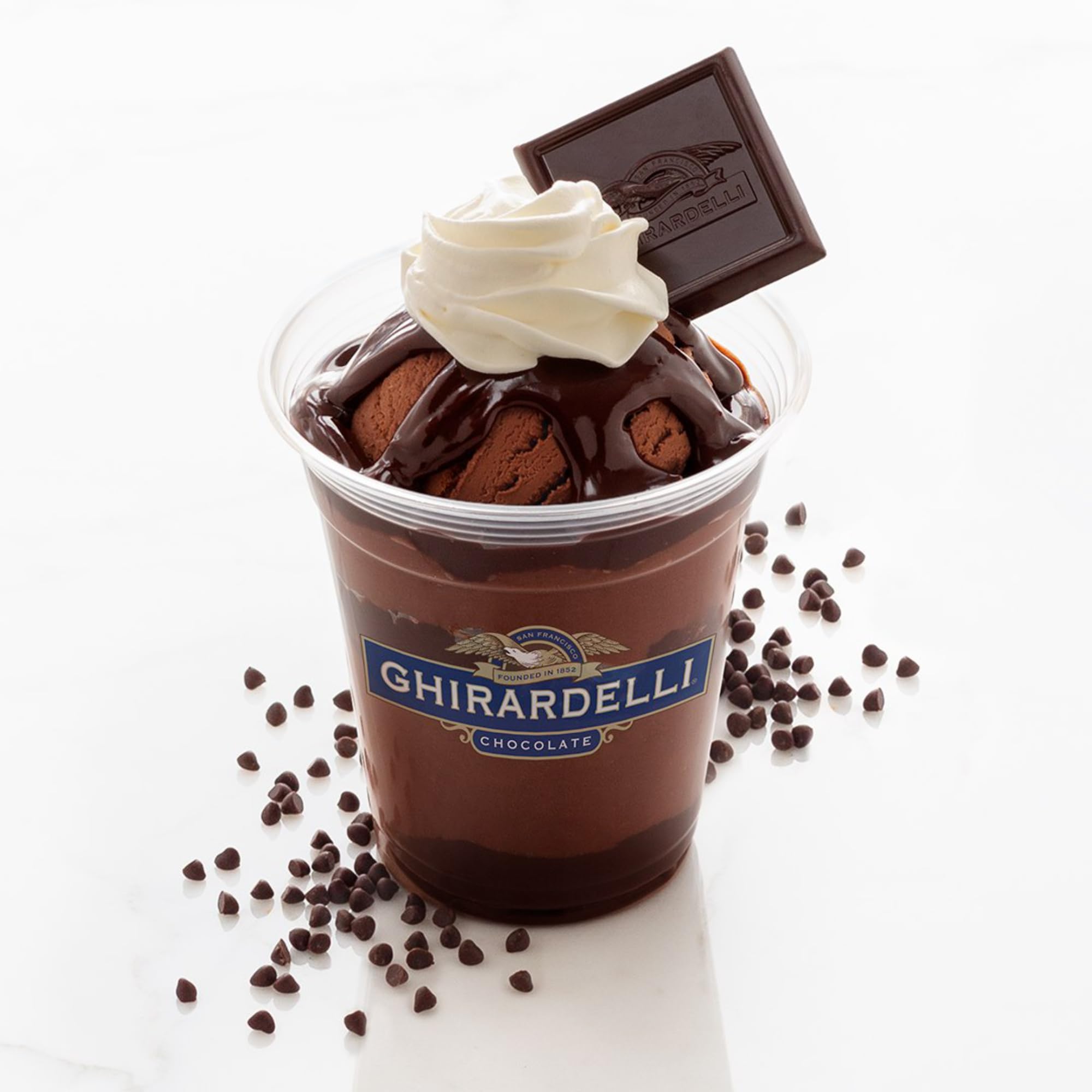 Ghirardelli two-pack display showing convenient squeeze bottles.