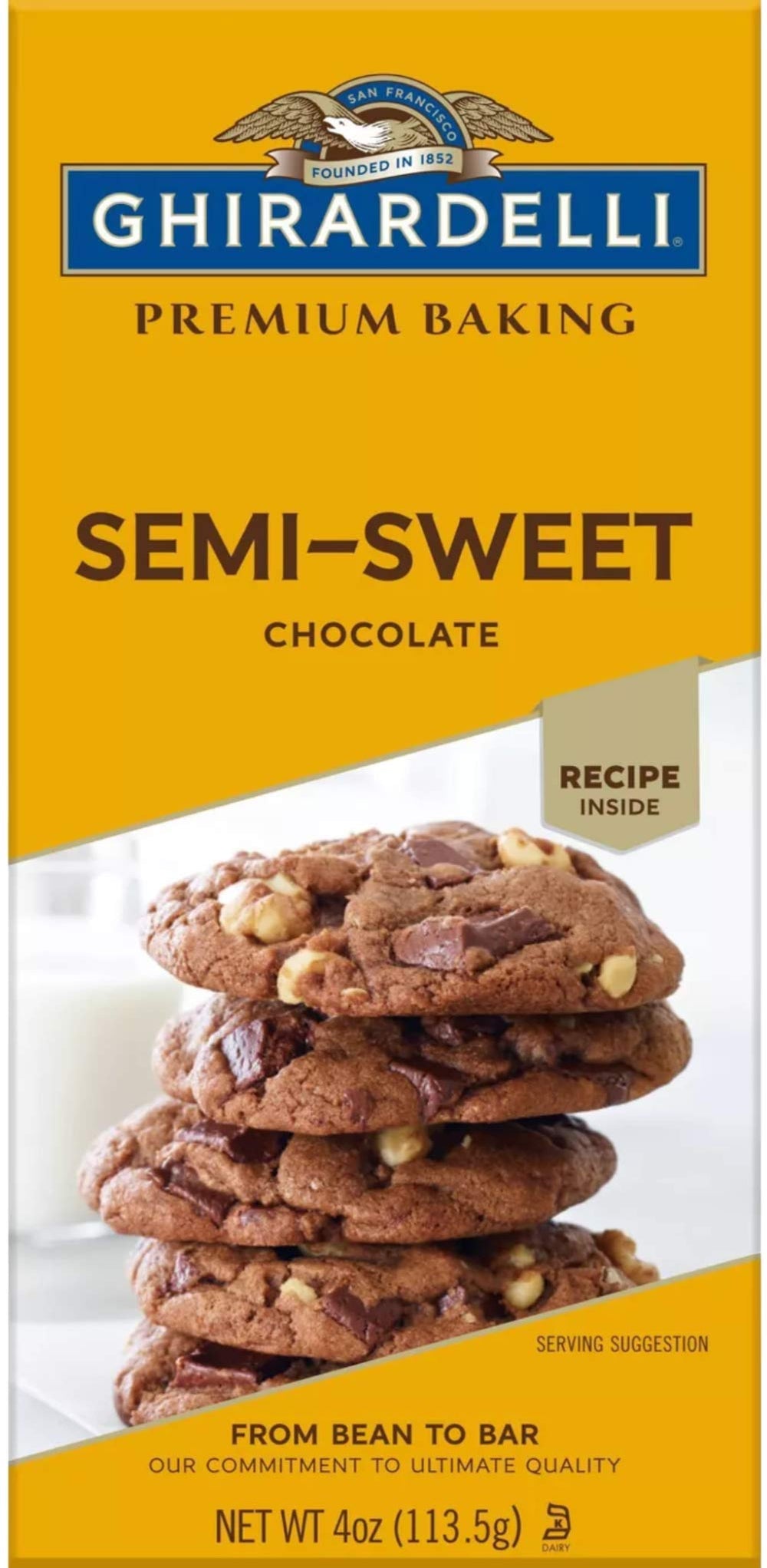 Ghirardelli USA-made chocolate bar showing quality from bean to bar
