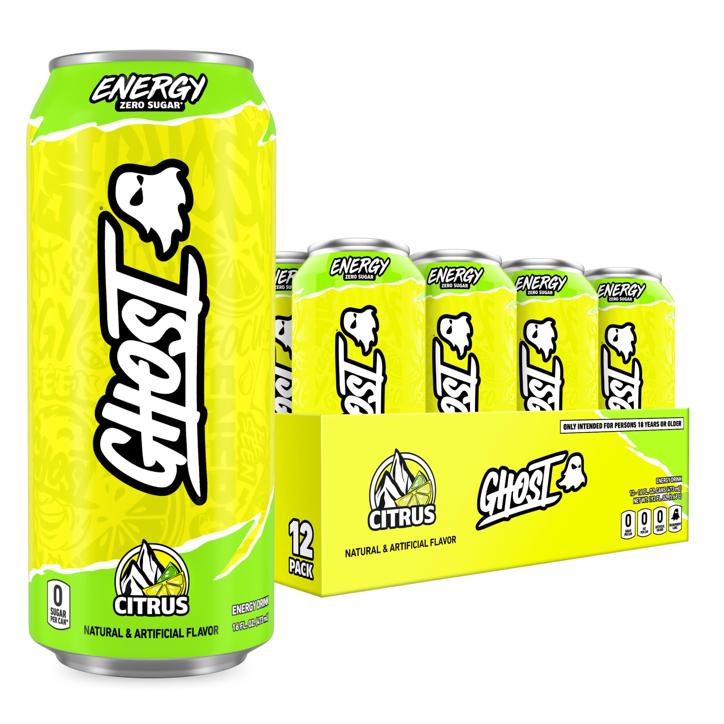 GHOST Energy Citrus 16oz can front, crisp aroma and clean lift for focused mornings.