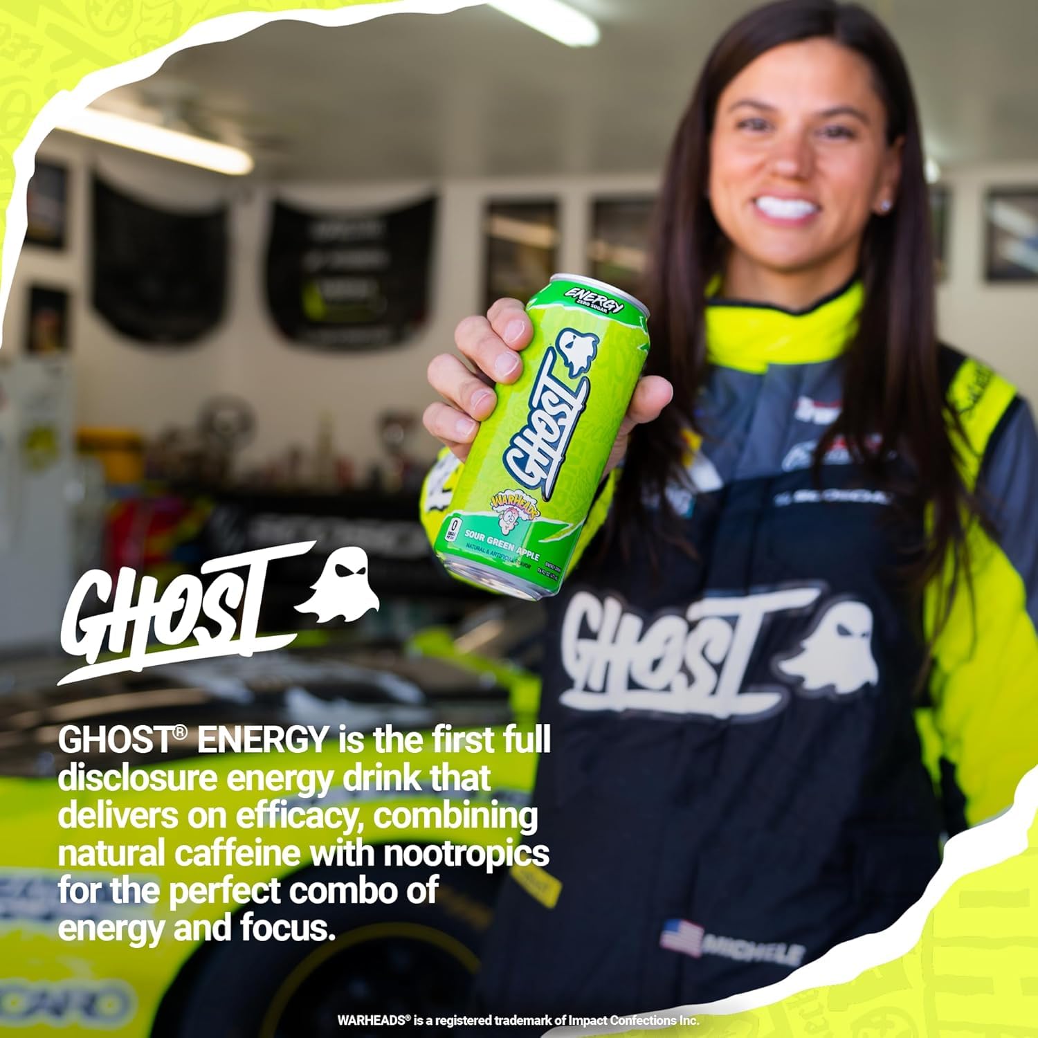 Ice-cold GHOST Energy can being poured for a refreshing sip