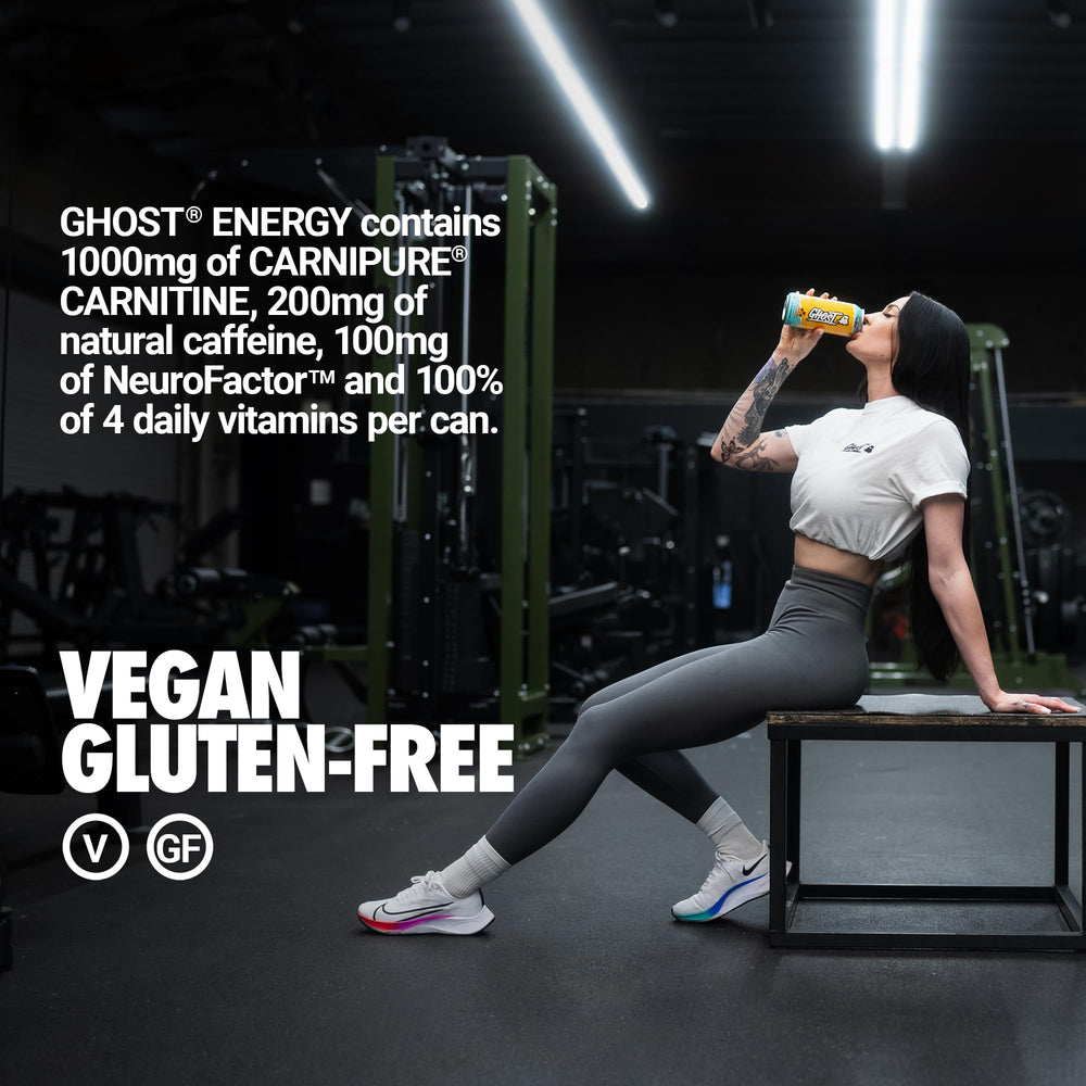 GHOST Energy over ice in a tall glass for a refreshing pick-me-up.