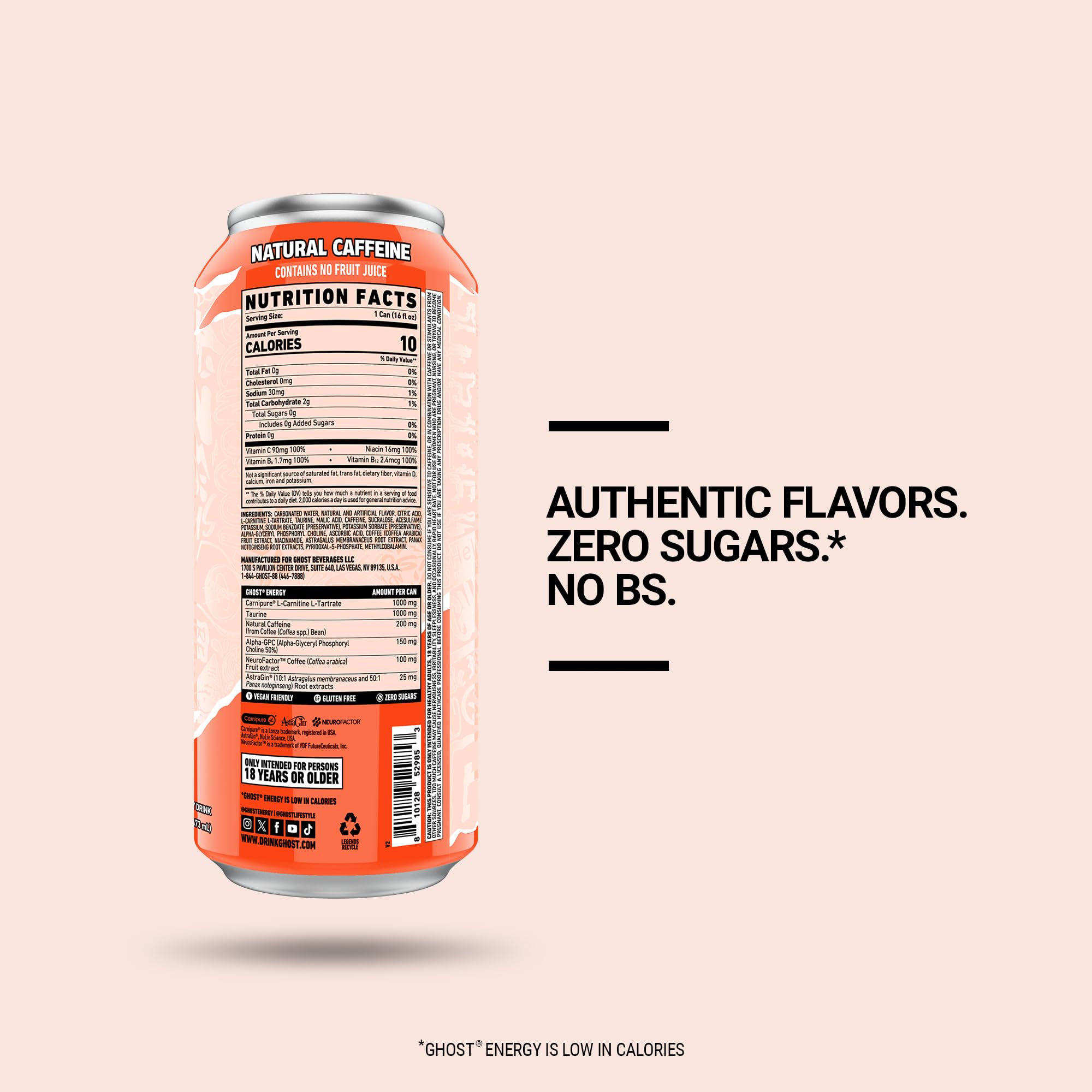 GHOST Energy label transparency highlighting no proprietary blends and clear ingredient disclosure.