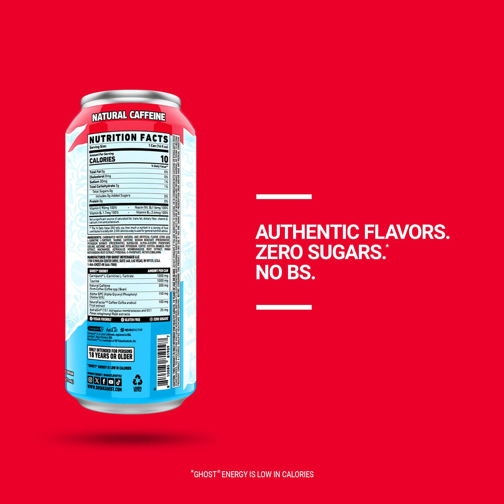 GHOST Merica Pop can nutrition label highlighting transparency