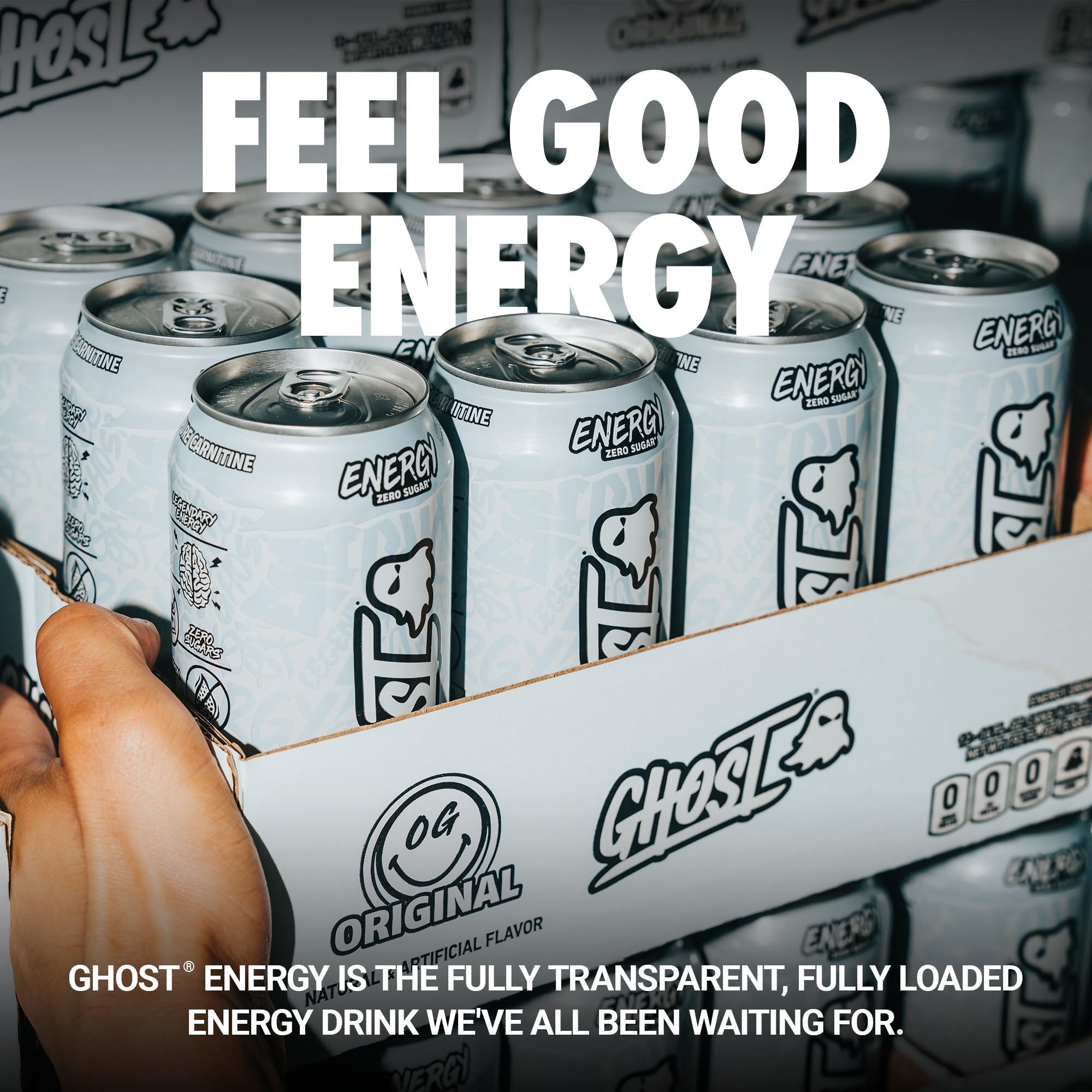 GHOST Energy Original label graphic showing transparent ingredients for informed choices