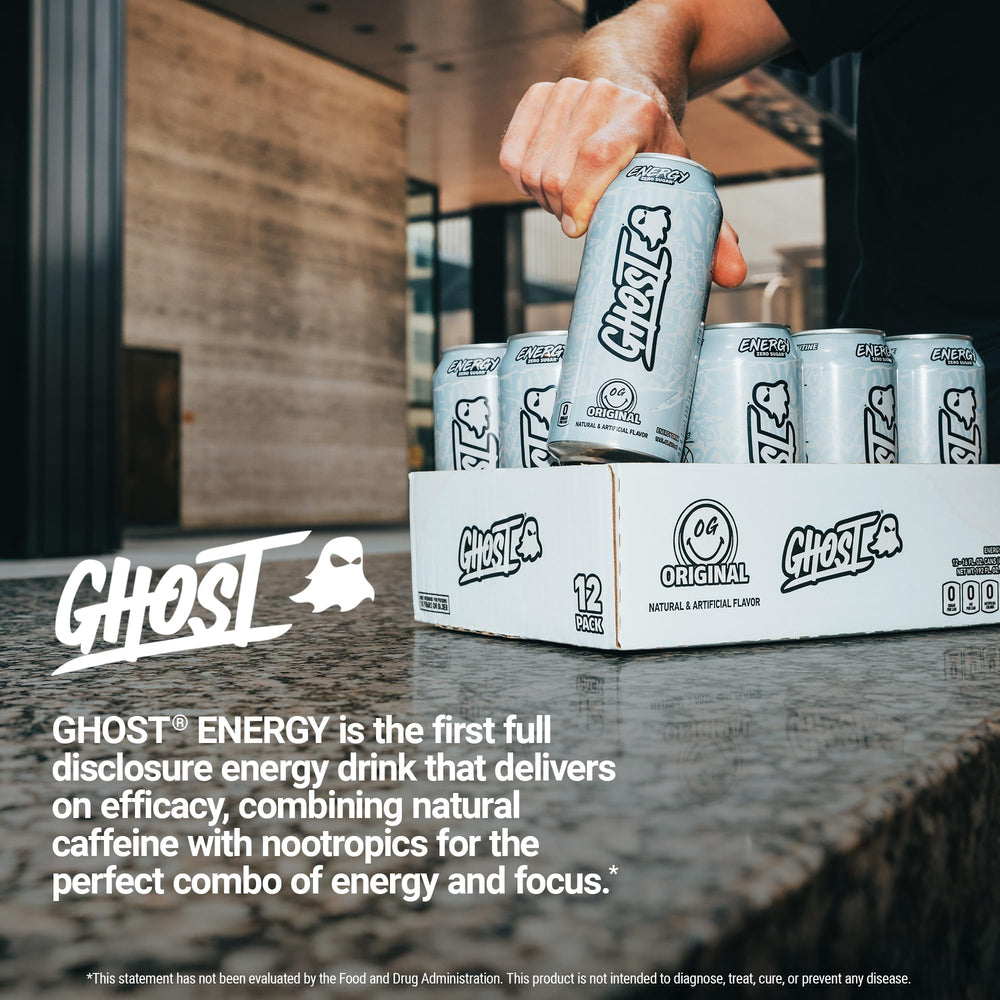 GHOST Energy Original lifestyle shot vegan and gluten-free energy for active days