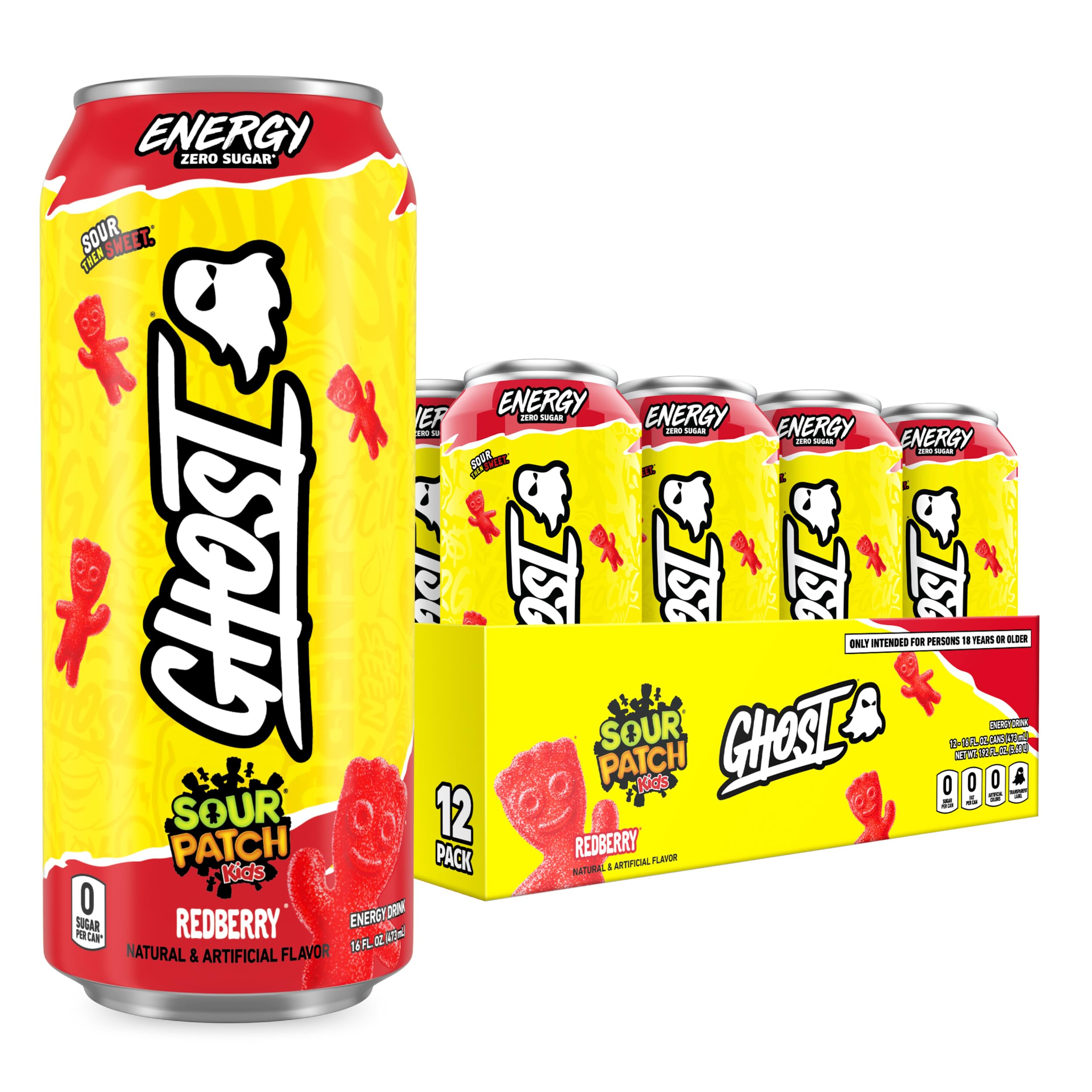 Ghost Energy Sour Patch Kids Redberry can showing energizing flavor and focus support