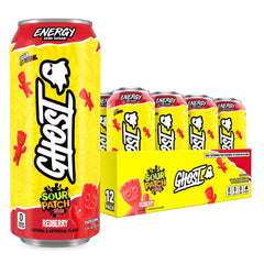 Ghost Energy Sour Patch Kids Redberry can showing energizing flavor and focus support