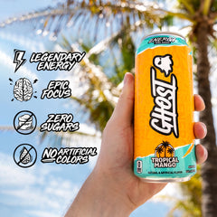 GHOST Energy transparent label closeup showing exact ingredient dosing.